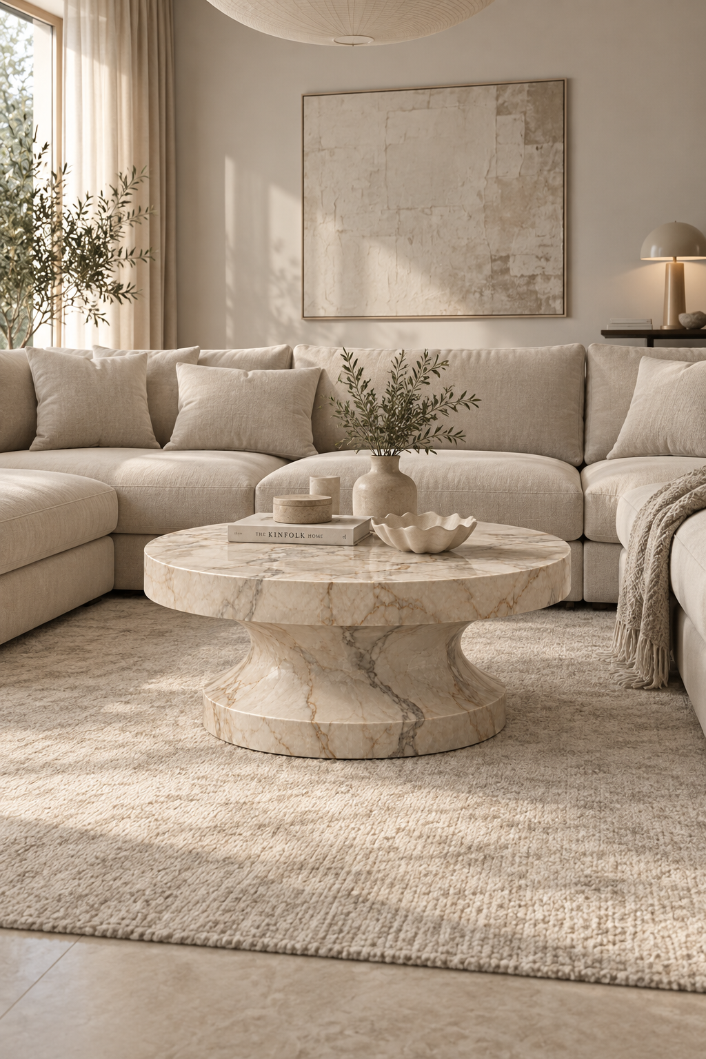 FERRA soffbord i marmor-imitation beige